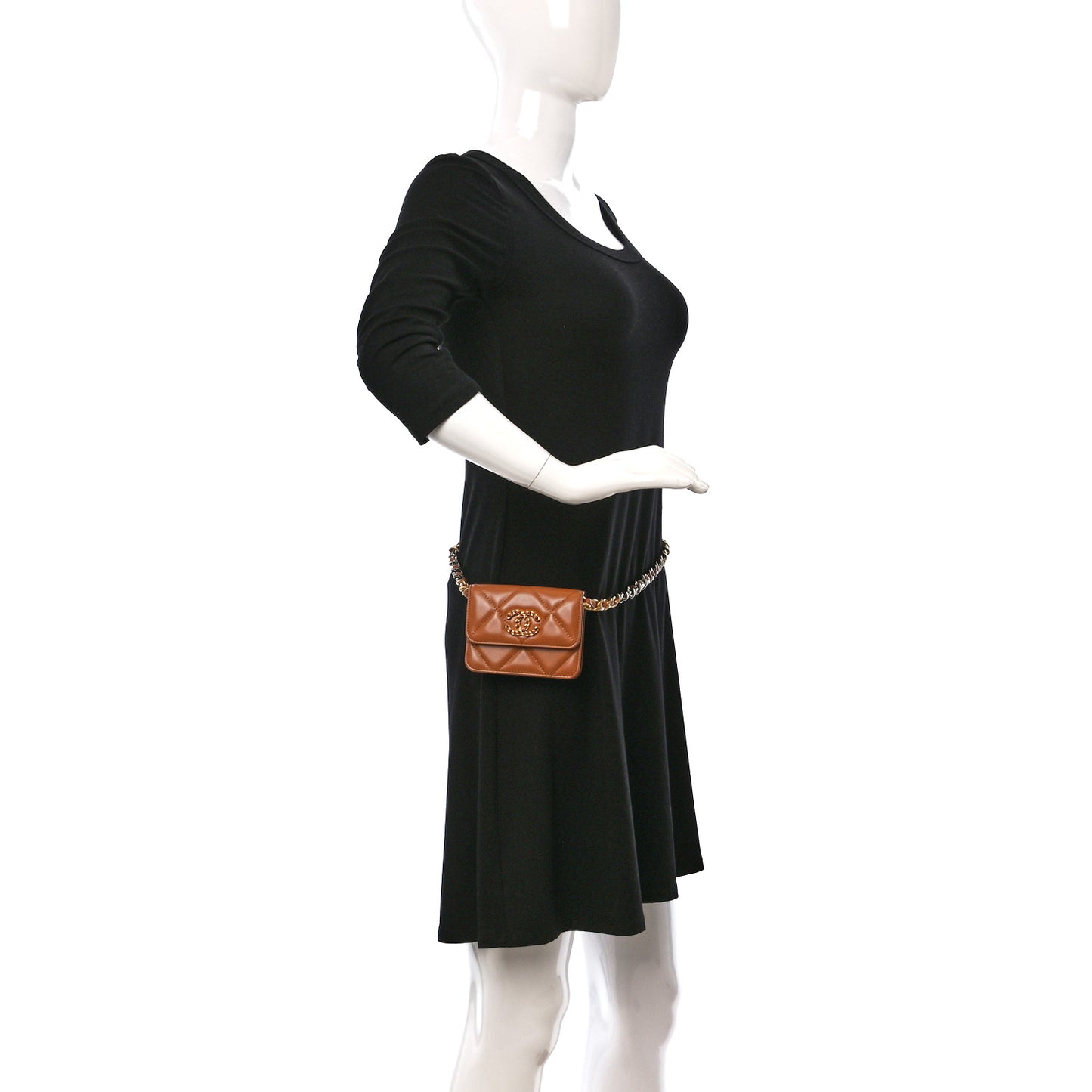 Lambskin Quilted Chanel 19 Flap Belt Bag Brown