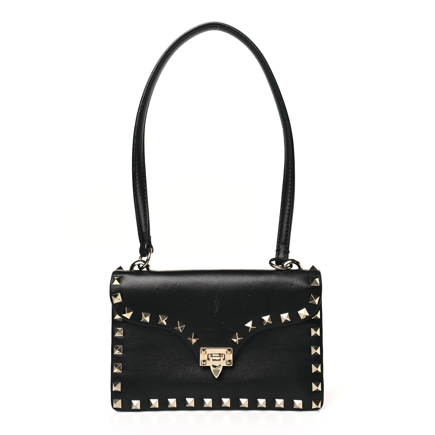 Valentino Garavani Vitello Mini Rockstud Shoulder Flap Bag Black 1 of 9