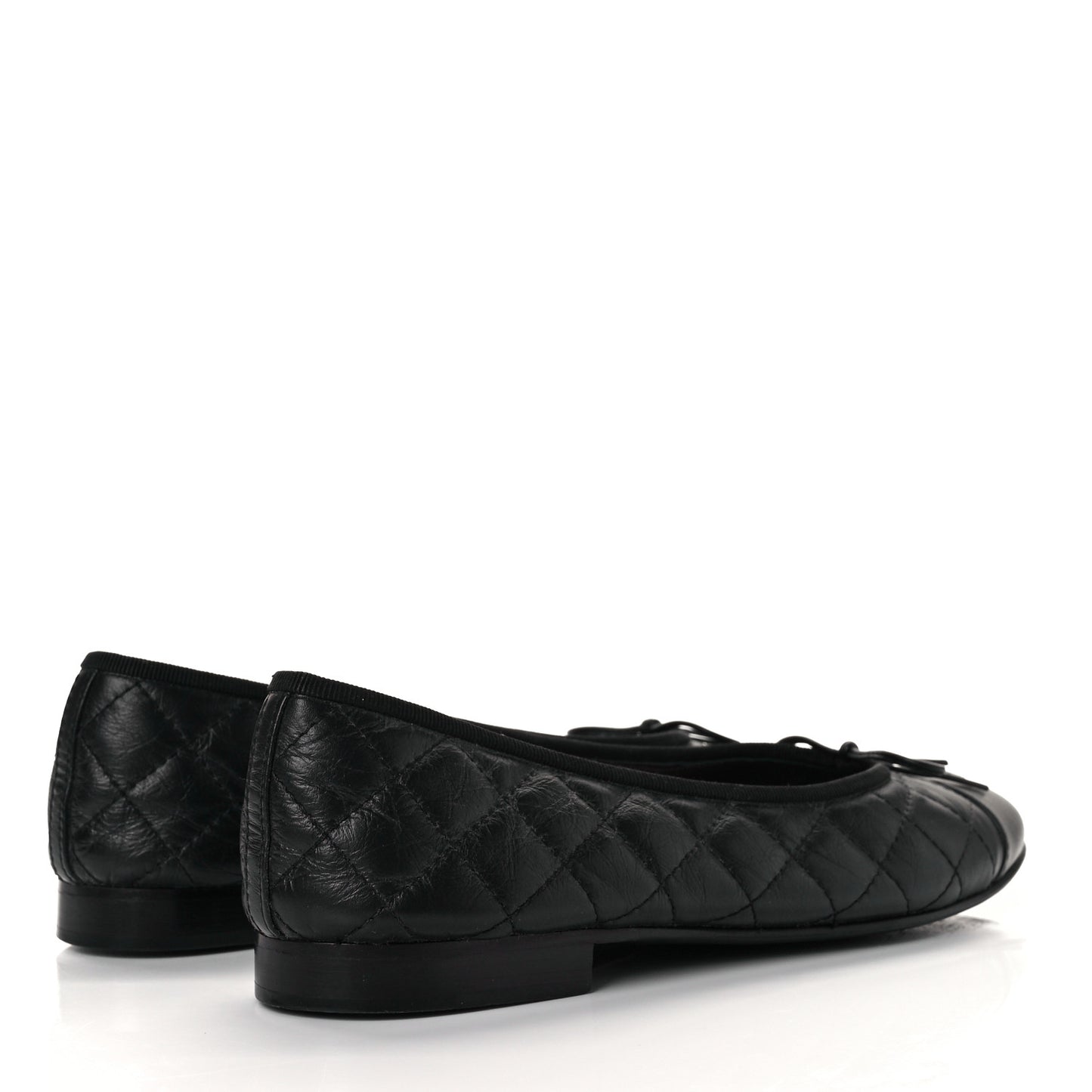 Aged Calfskin Quilted CC Cap Toe Ballerina Flats 40 Black