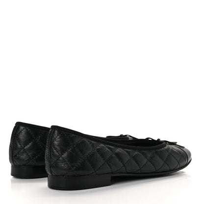 Chanel Aged Calfskin Quilted CC Cap Toe Ballerina Flats 40 Black 4 of 10