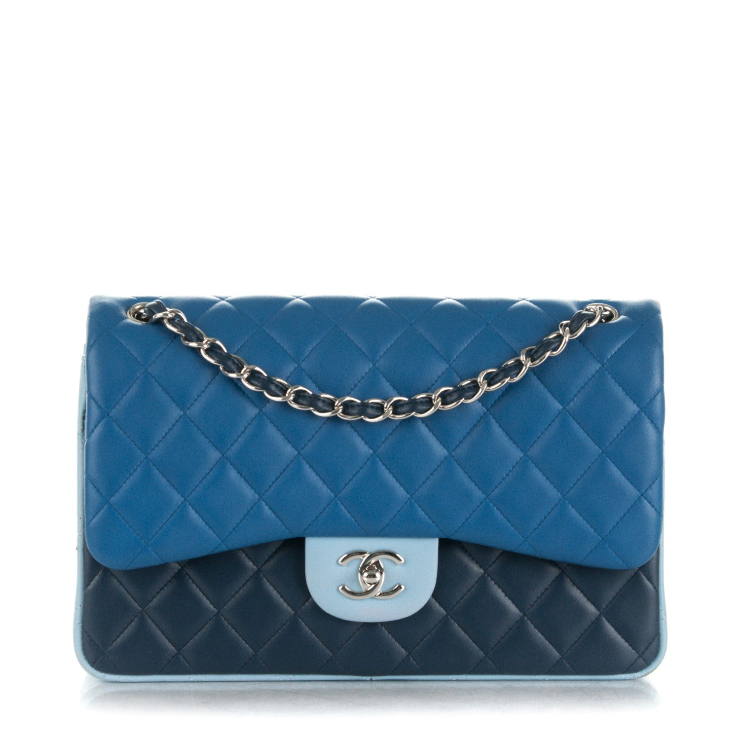 Chanel Lambskin Quilted Jumbo Tri-Color Double Flap Blue 1 of 11