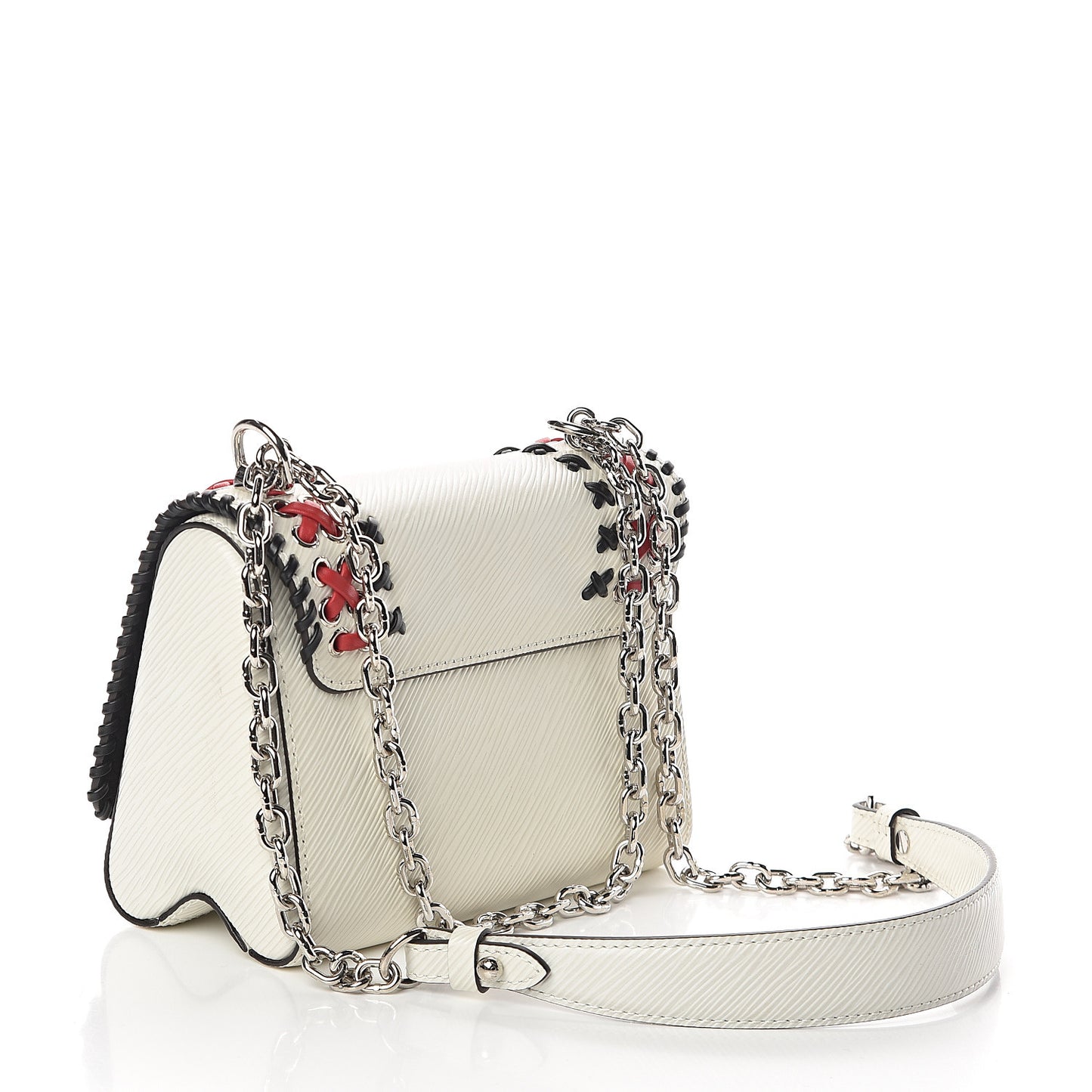 Epi Embroidered Twist Shoulder Bag PM White
