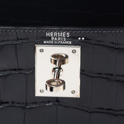 Hermes Shiny Niloticus Crocodile Kelly Sellier 28 Bleu Marine 26 of 42