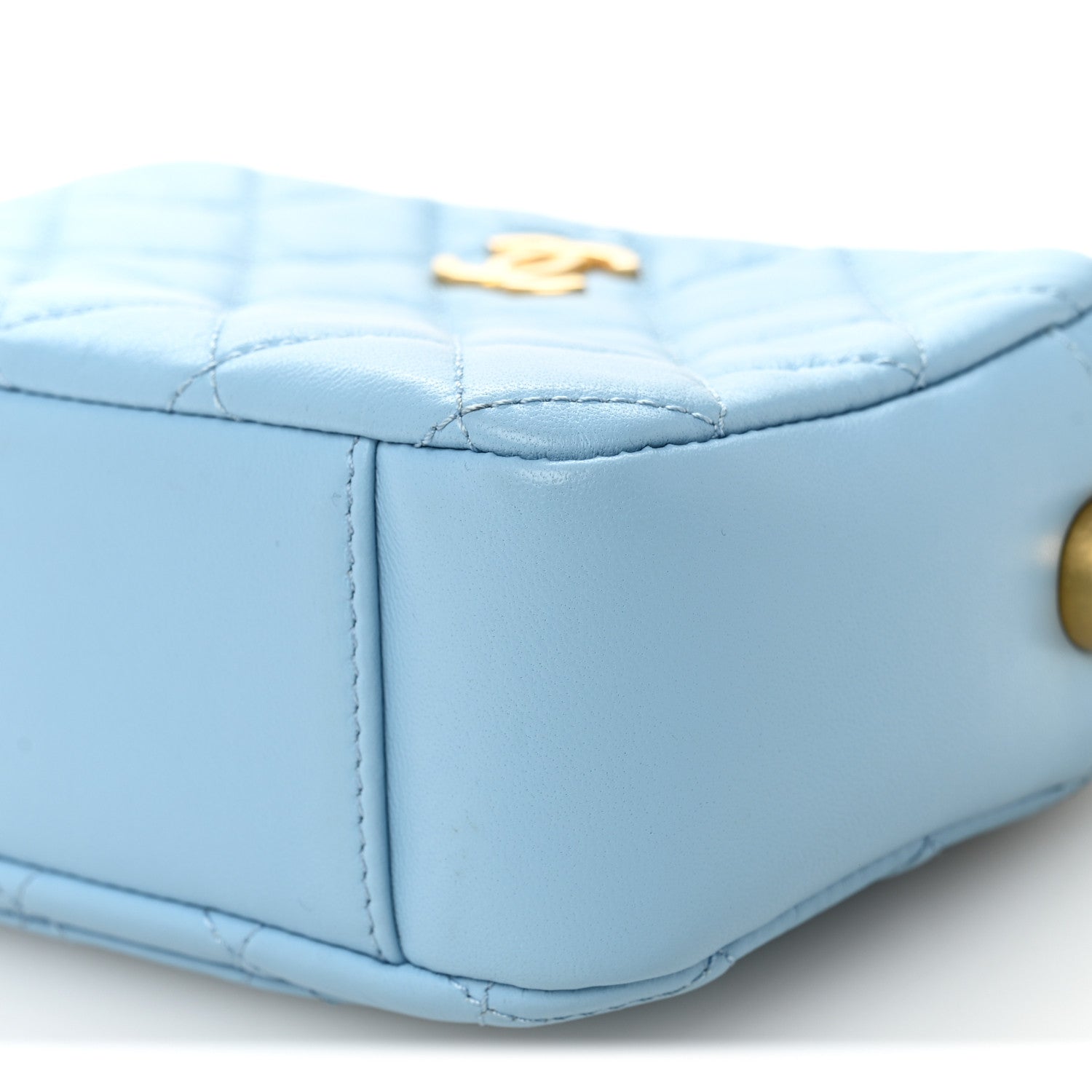 Chanel Lambskin Quilted CC Pearl Crush Camera Case Light Blue 10 of 11