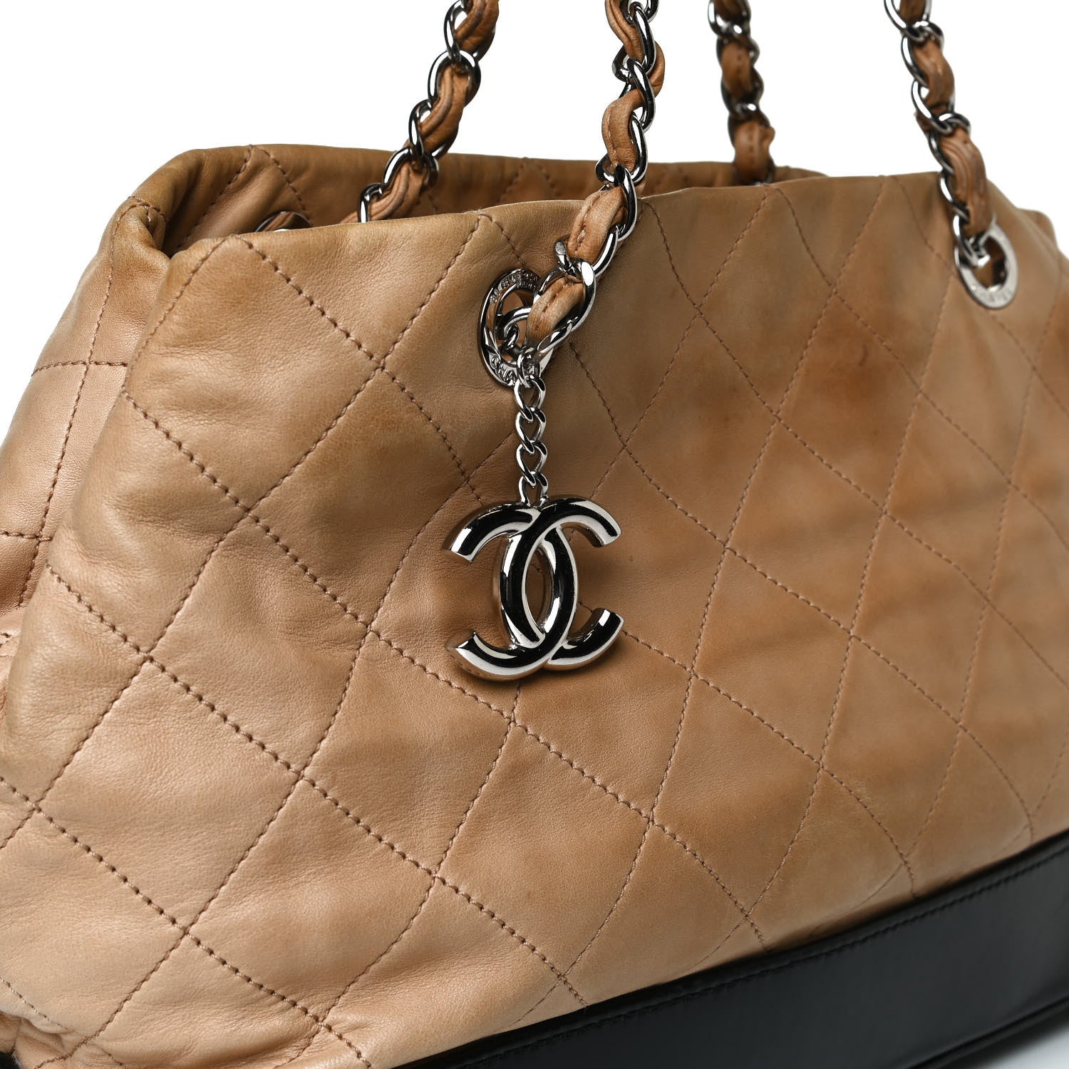 Chanel Calfskin Stitched VIP Medium Shopping Tote Beige Black 15 of 26
