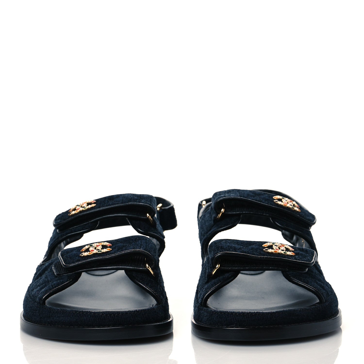 Chanel Velvet Velcro Dad Sandals 40 Navy Blue 2 of 9