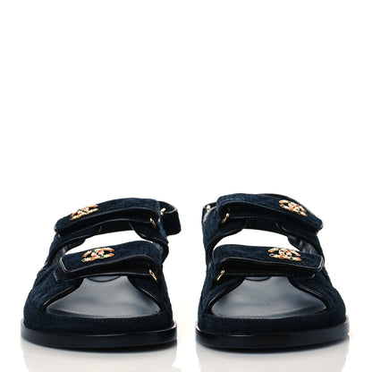 Chanel Velvet Velcro Dad Sandals 40 Navy Blue 2 of 9