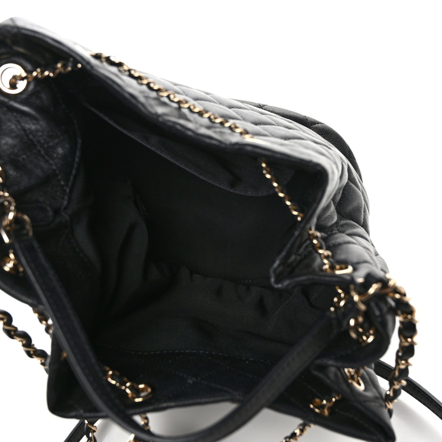 Caviar Quilted Large Rolled Up Bucket Drawstring Bag Black