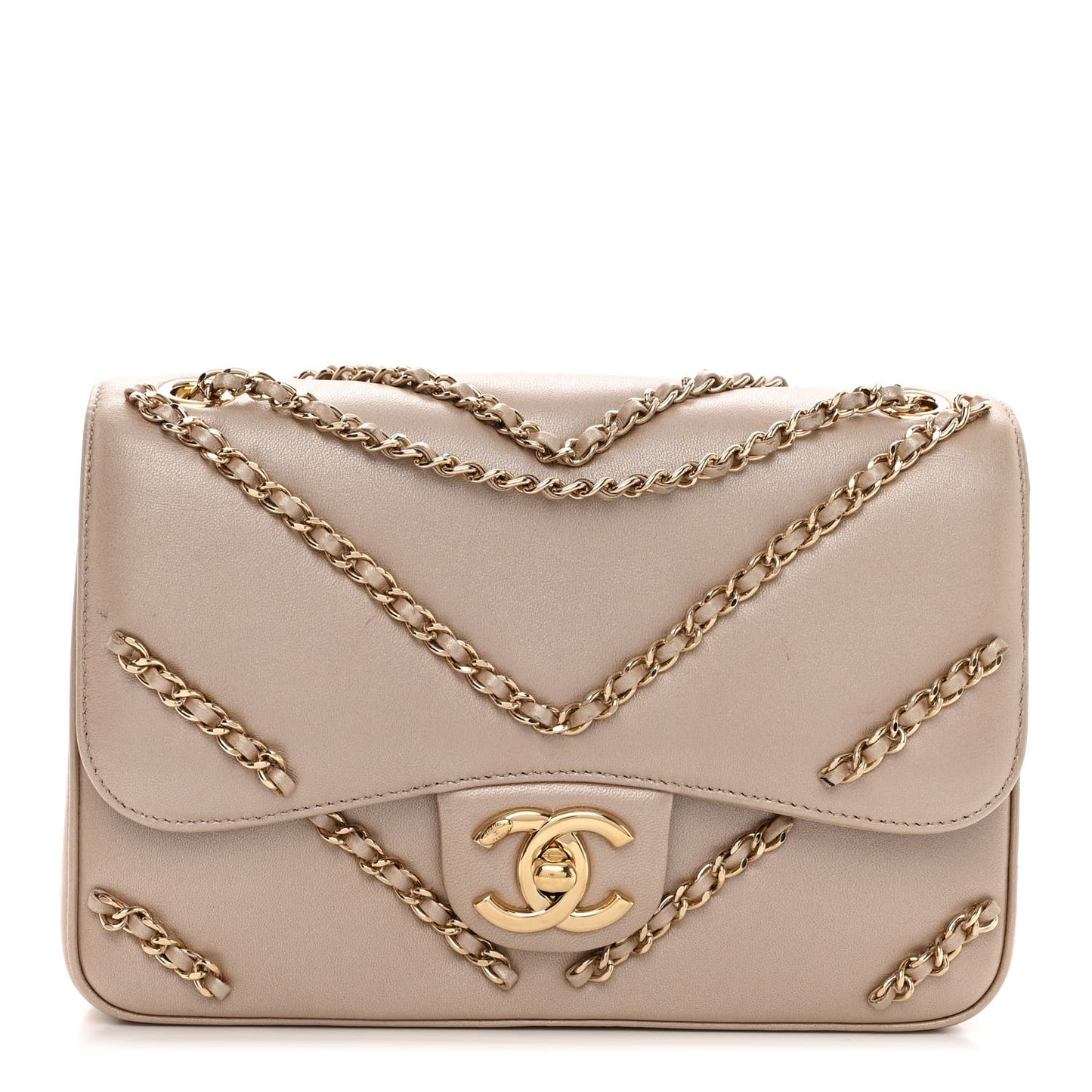 Metallic Lambskin Small CC Chain Flap Light Gold