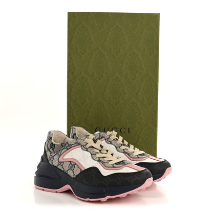 Gucci GG Supreme Monogram Mix Monogram Womens Rhyton Sneakers 35.5  Black Blue Wild Rose White Beige 9 of 9