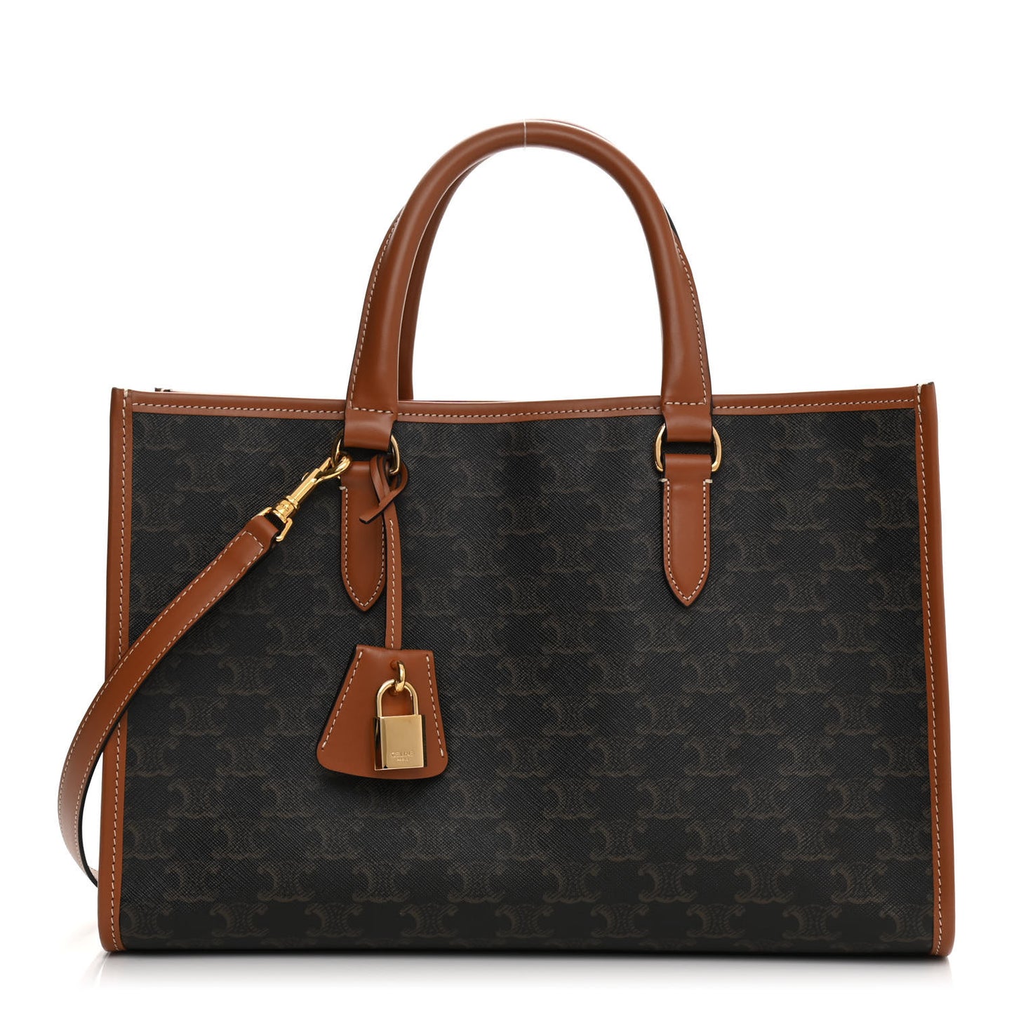 Triomphe Canvas Calfskin Mini Horizontal Cabas Tan