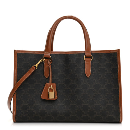 Celine Triomphe Canvas Calfskin Mini Horizontal Cabas Tan 1 of 12