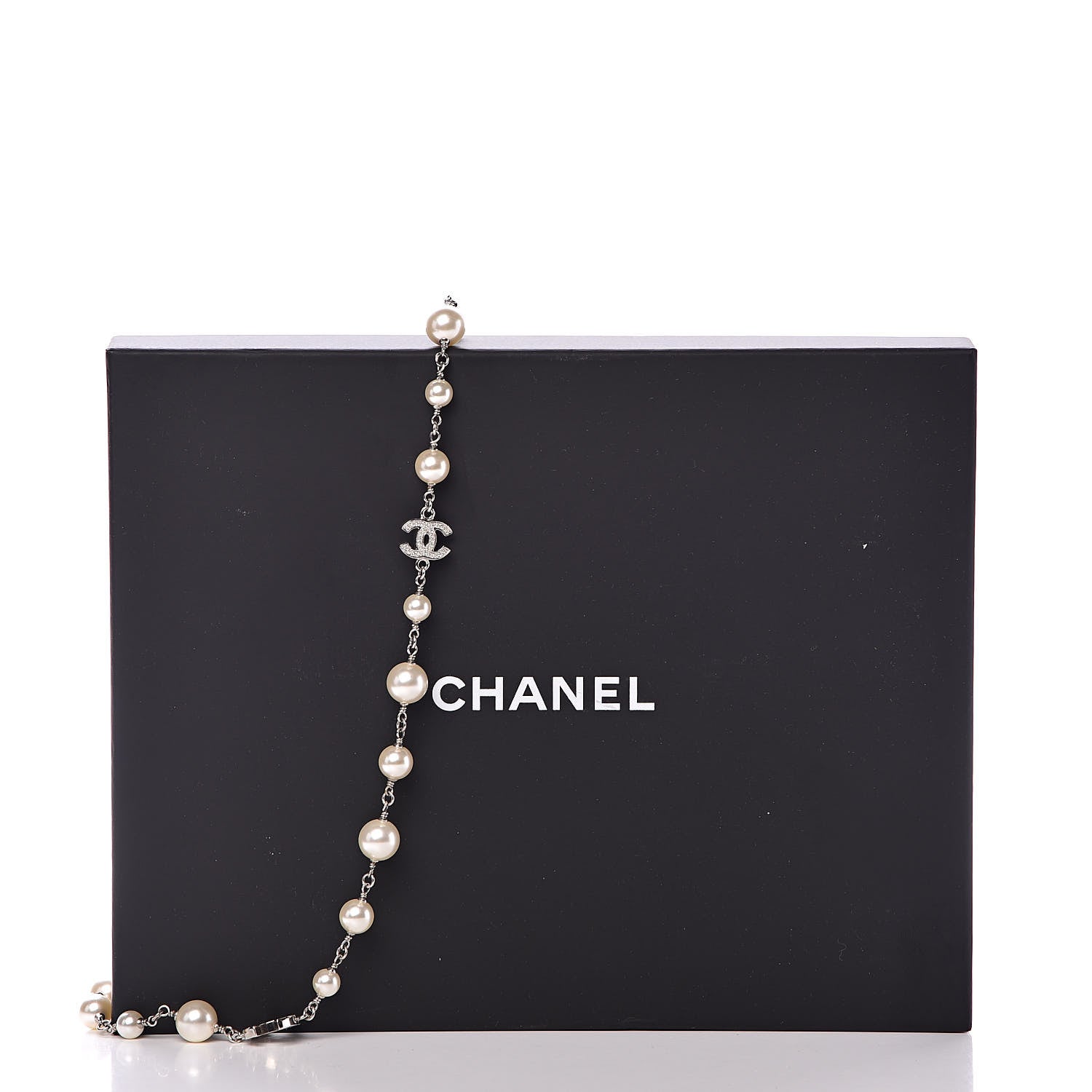 Chanel Crystal Pearl CC Long Necklace Silver 5 of 5