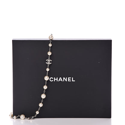 Chanel Crystal Pearl CC Long Necklace Silver 5 of 5