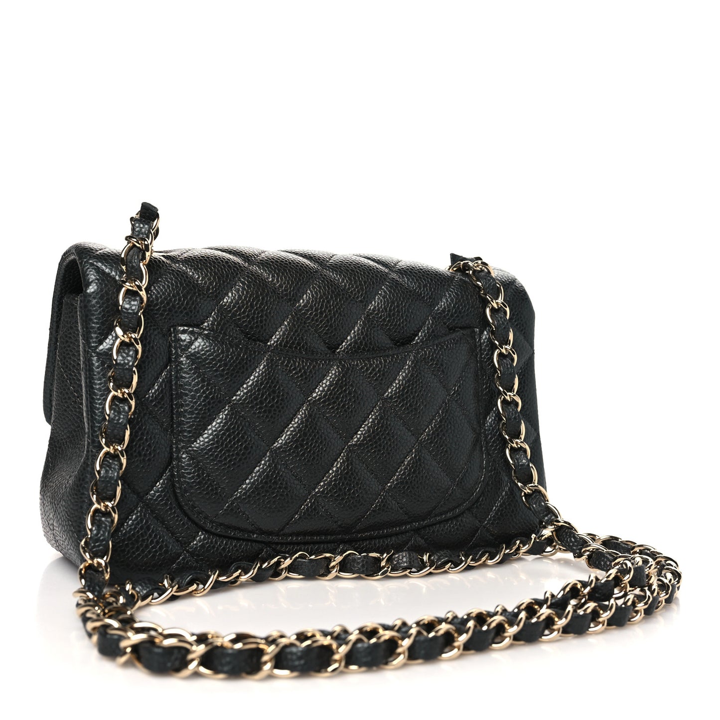 Metallic Caviar Quilted Mini Rectangular Flap Dark Grey
