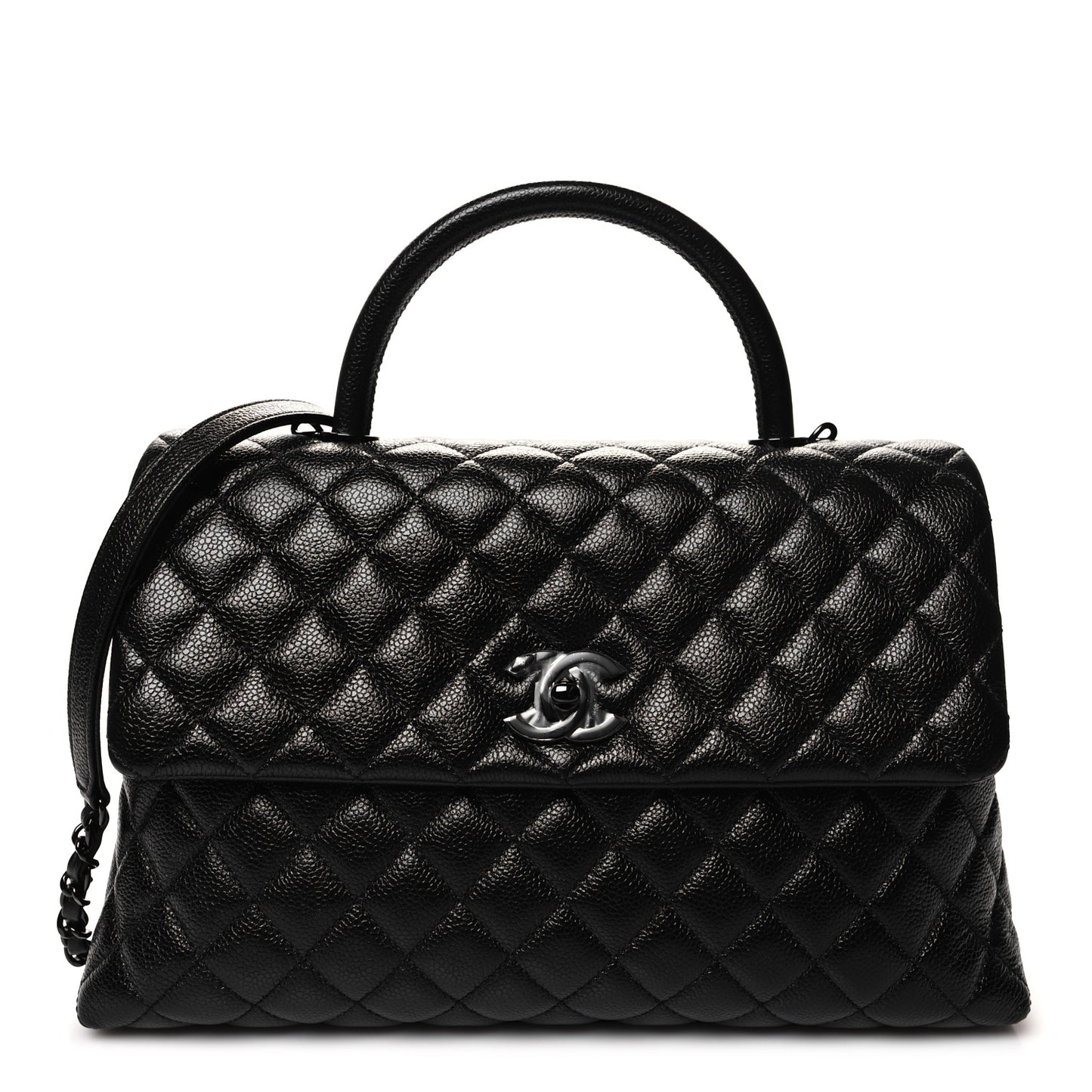 Caviar Quilted Medium Coco Handle Flap So Black