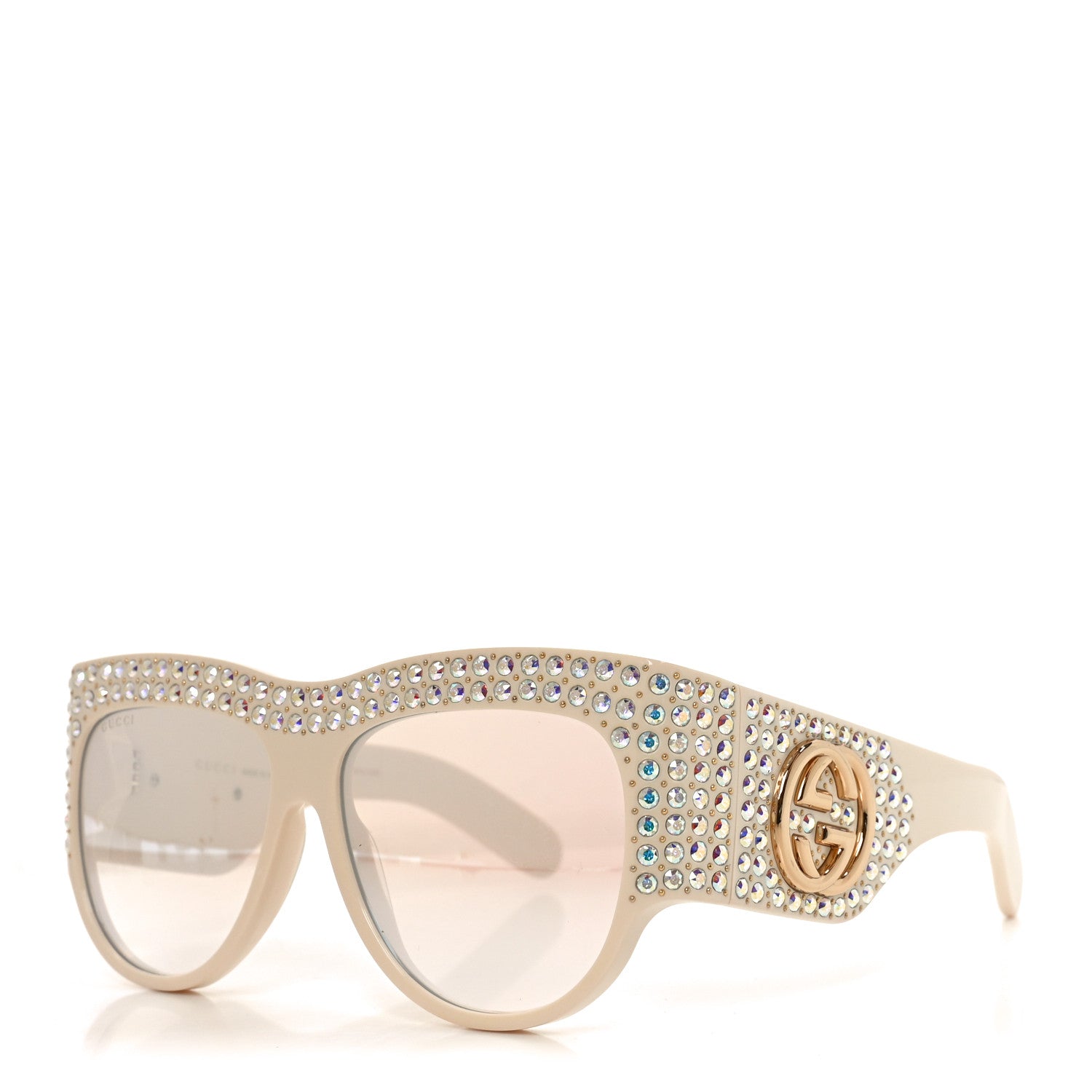 Gucci Acetate Crystal Oversize Hollywood Forever Sunglasses GG0144S Ivory 1 of 7