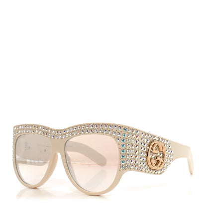 Gucci Acetate Crystal Oversize Hollywood Forever Sunglasses GG0144S Ivory 1 of 7