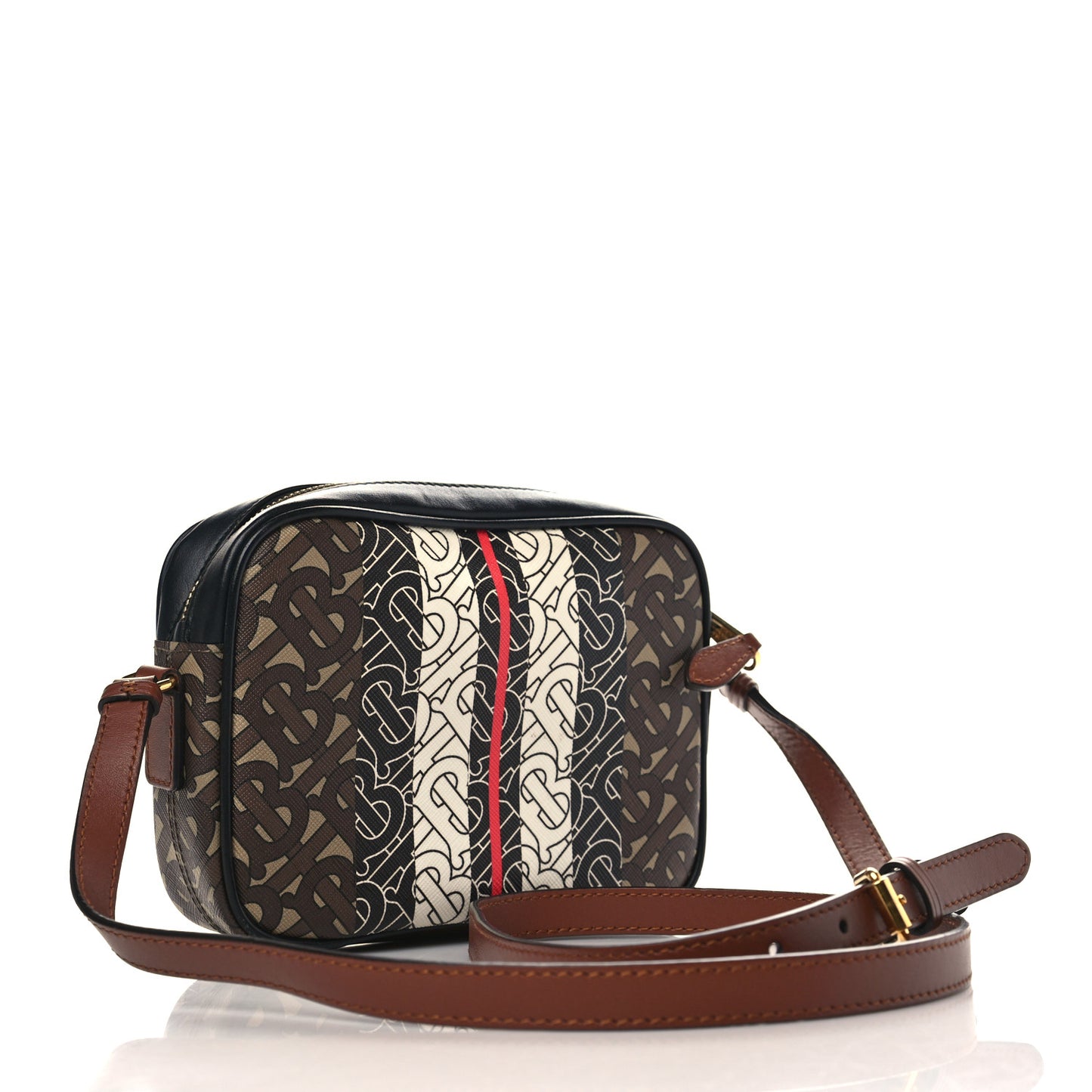 E-Canvas Monogram Stripe Camera Bag Bridle Brown