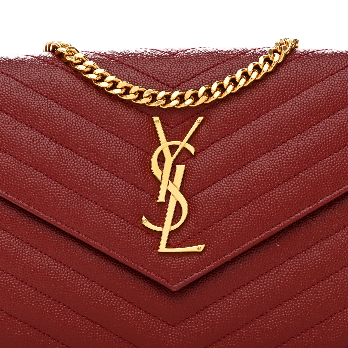 Grain De Poudre Matelasse Chevron Monogram Chain Wallet Opyum Red