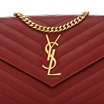 Saint Laurent Grain De Poudre Matelasse Chevron Monogram Chain Wallet Opyum Red 7 of 10