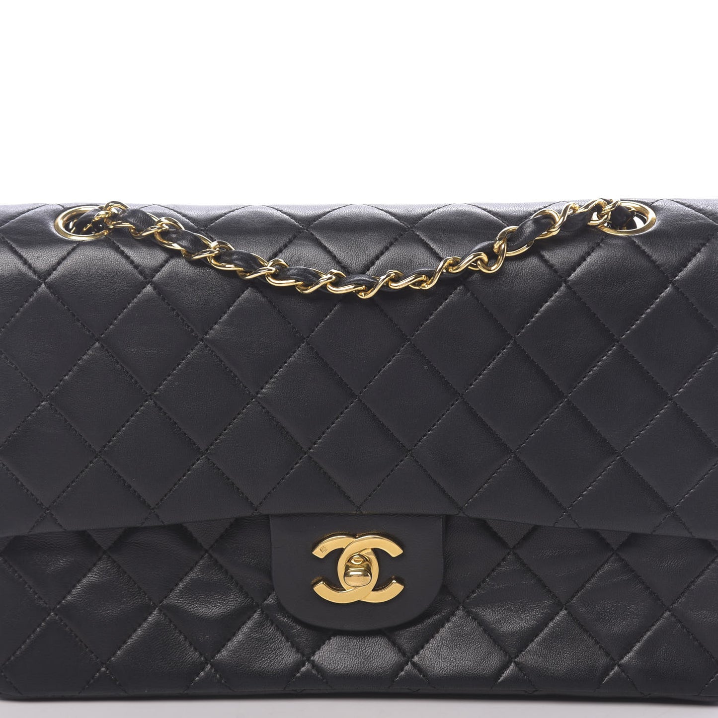 Lambskin Quilted Medium Double Flap Black