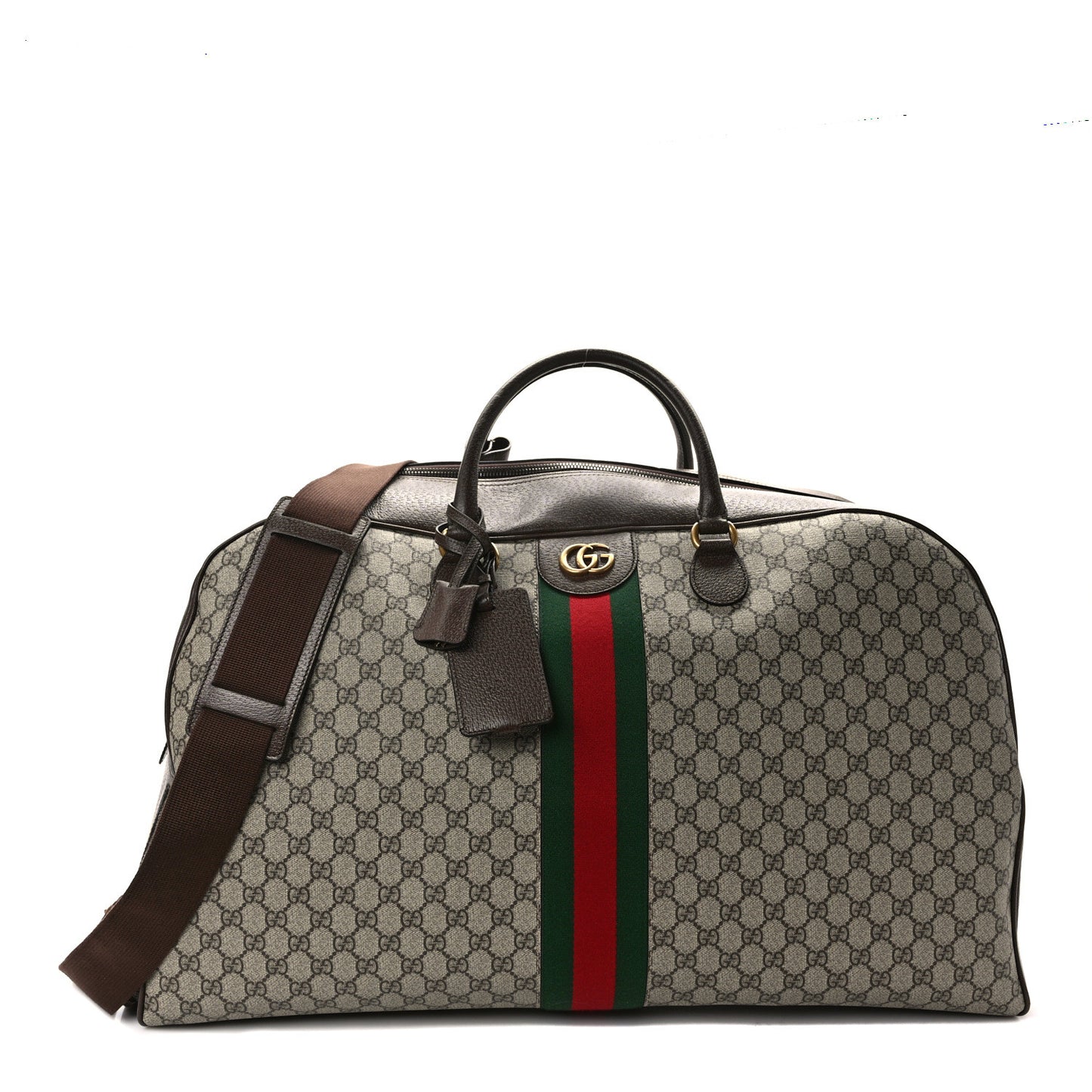 GG Supreme Monogram Textured Dollar Calfskin Web Large Savoy Bowling Bag Beige Ebony New Acero