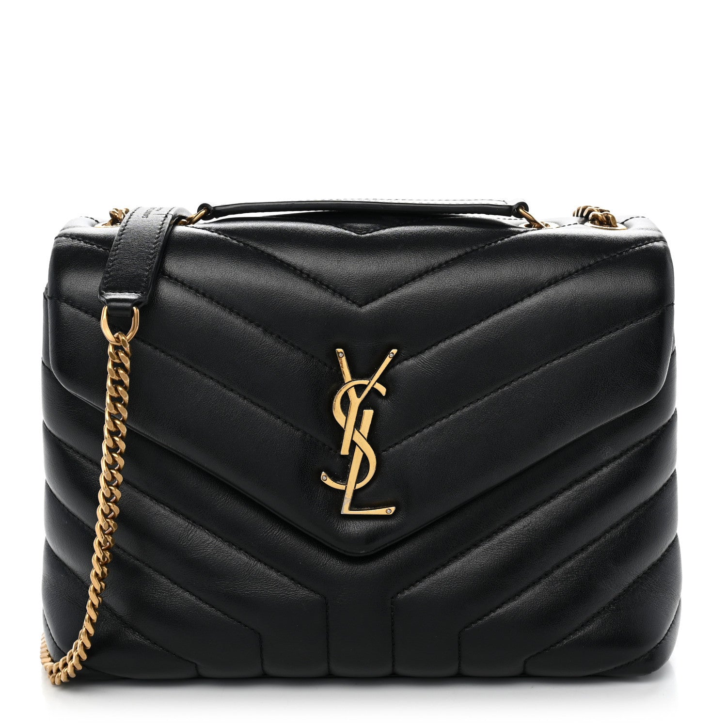 Saint Laurent Calfskin Y Quilted Monogram Small Loulou Chain Satchel Black 1 of 12