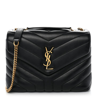 Saint Laurent Calfskin Y Quilted Monogram Small Loulou Chain Satchel Black 1 of 12