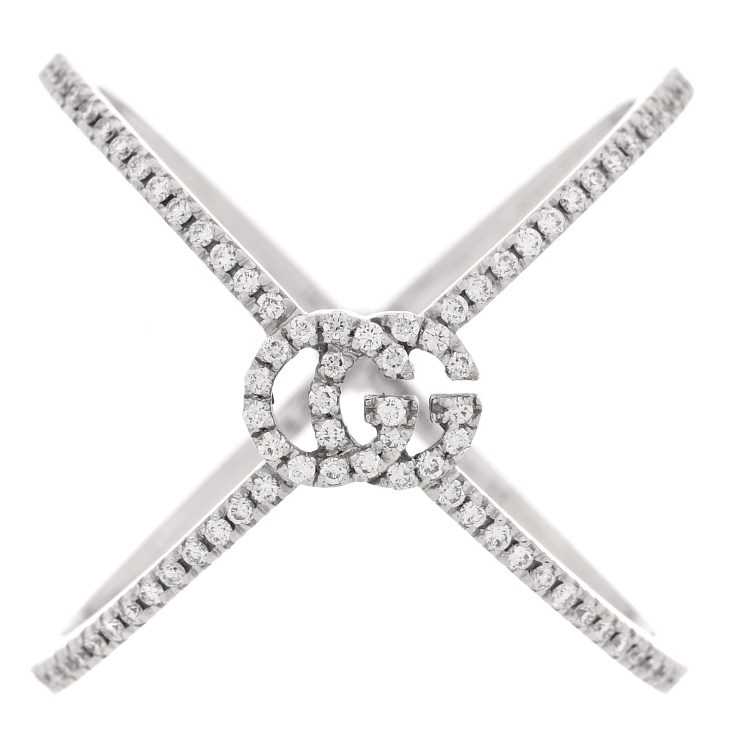 18K White Gold Diamond Running G Cross Ring 52 6