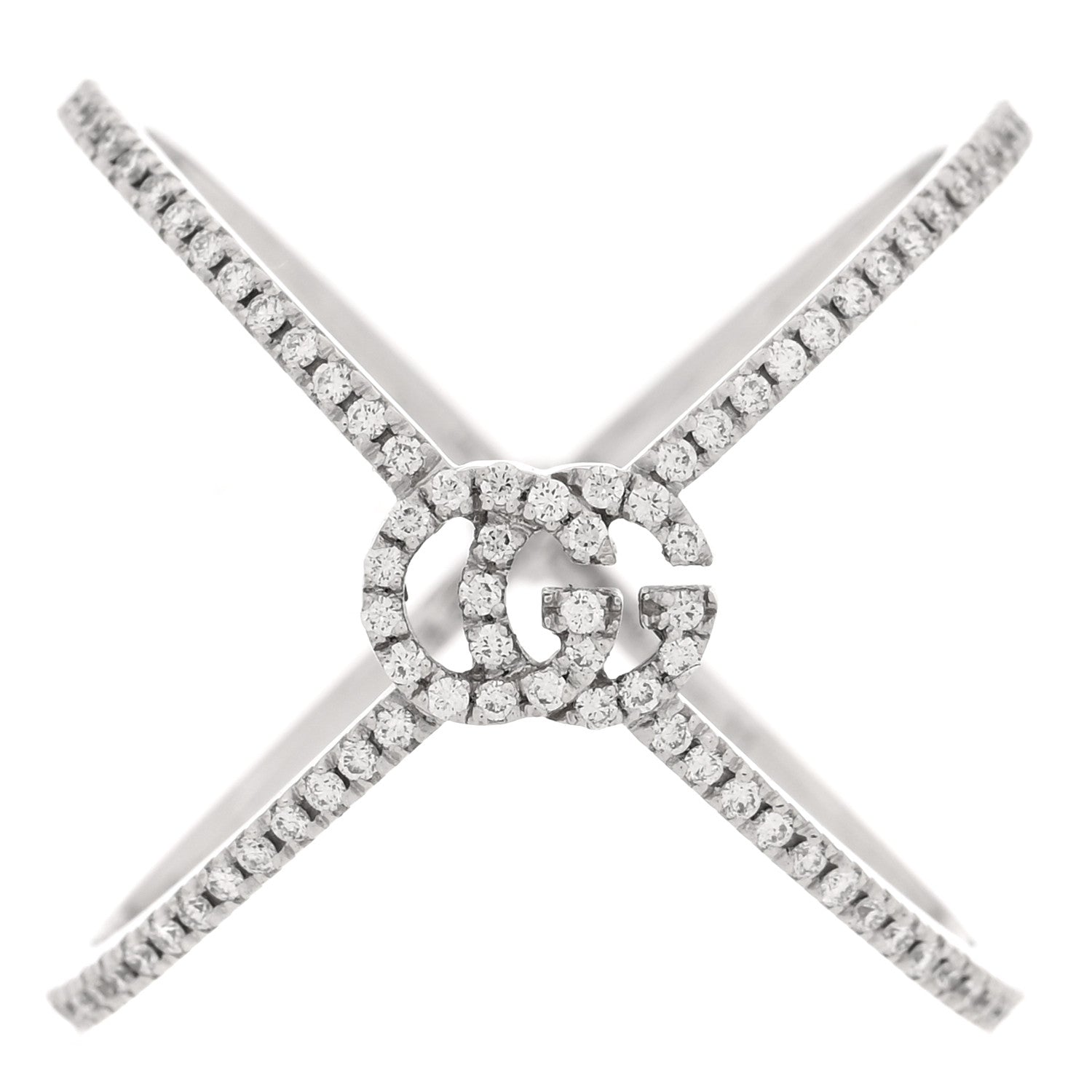Gucci 18K White Gold Diamond Running G Cross Ring 52 6 1 of 4