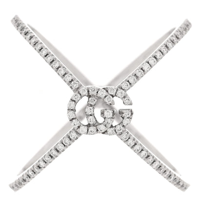 Gucci 18K White Gold Diamond Running G Cross Ring 52 6 1 of 4