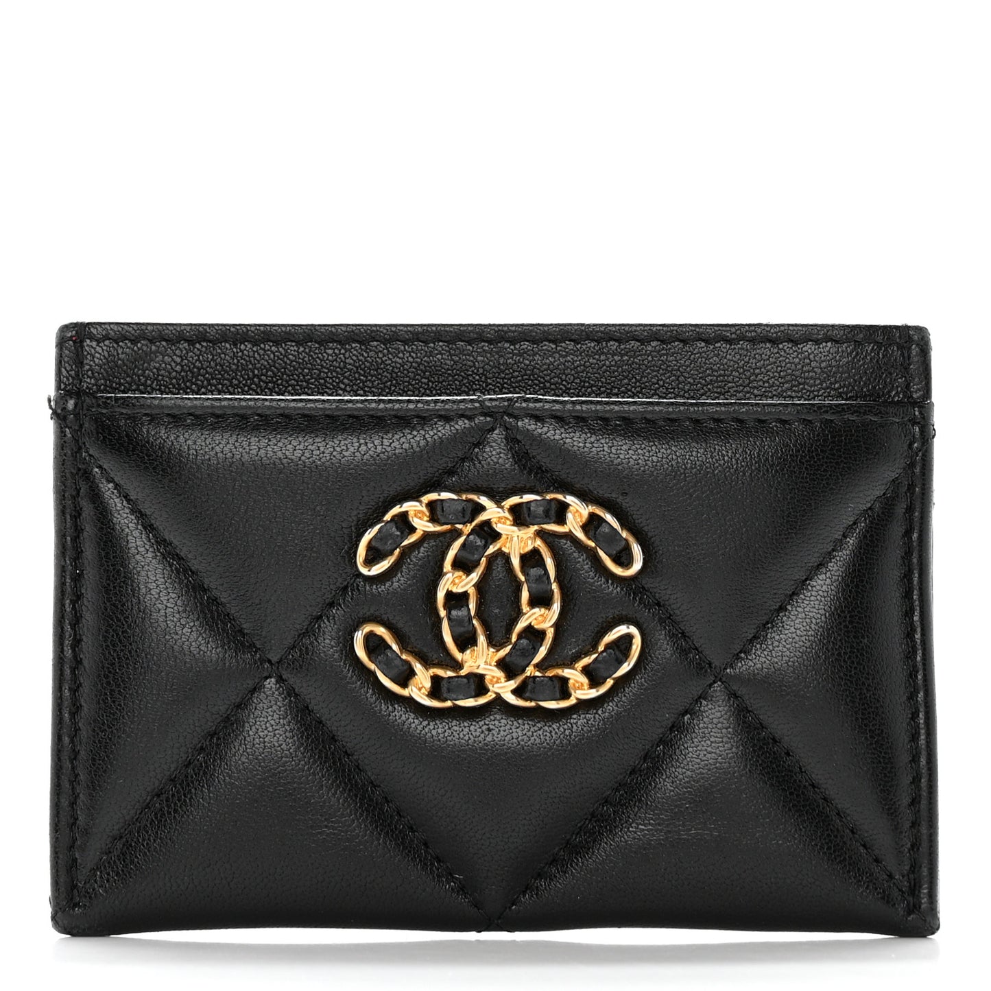 Lambskin Quilted Chanel 19 Card Holder Black