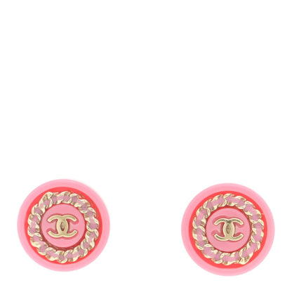 Chanel Resin Chain CC Round Earrings Gold Pink 1 of 7