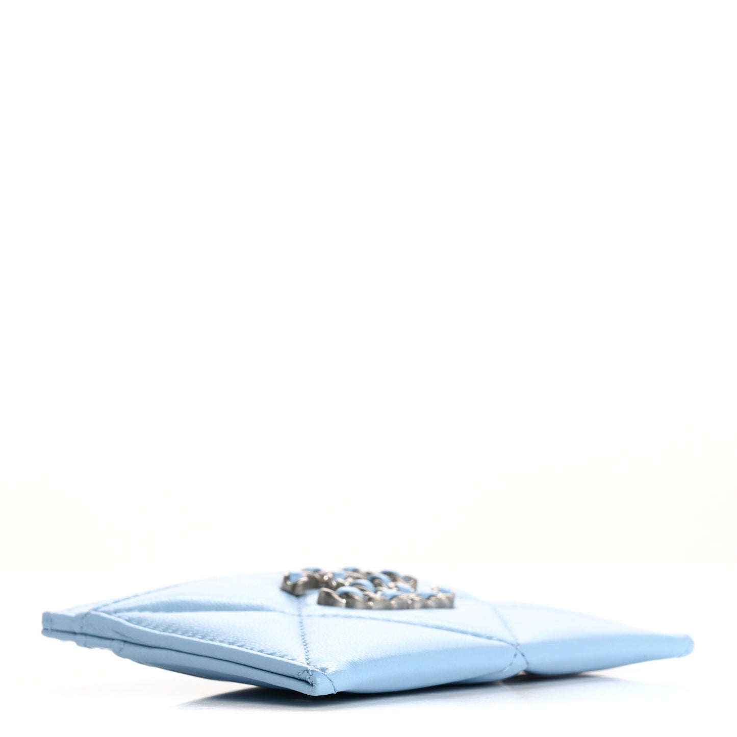 Lambskin Quilted Chanel 19 Card Holder Light Blue