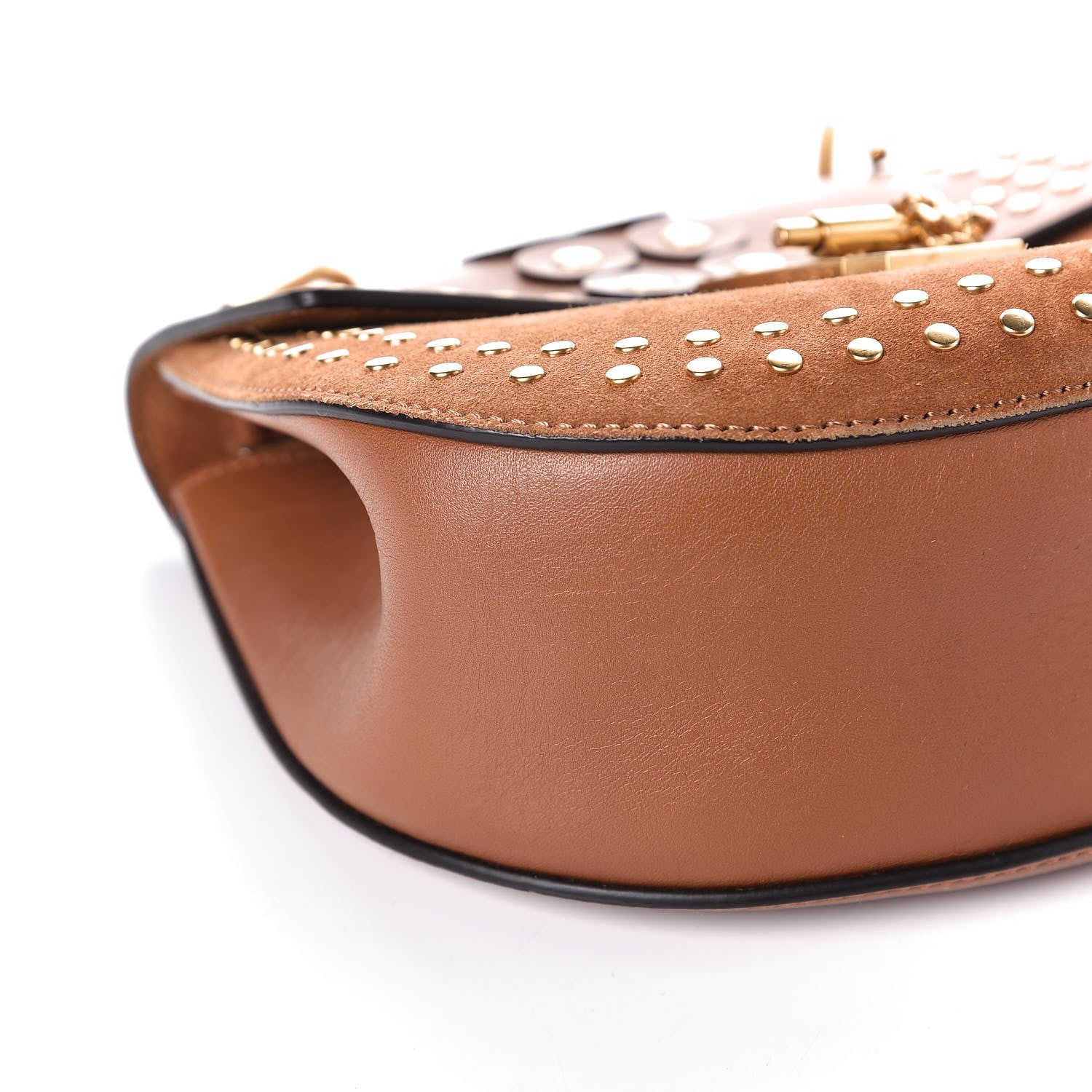 Chloe Suede Smooth Calfskin Studded Drew Shoulder Bag Caramel 8 of 10