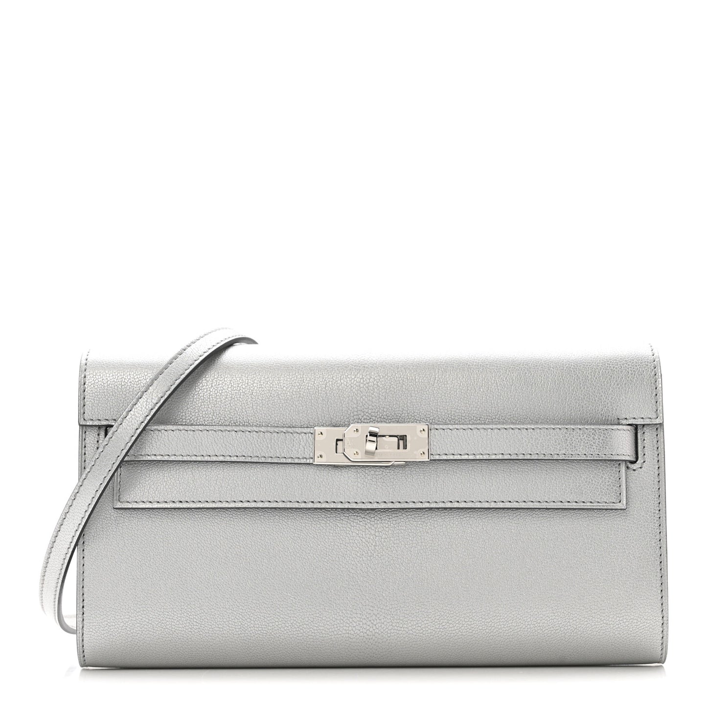 Metallic Chevre Chamkilight Kelly Wallet To Go Argent