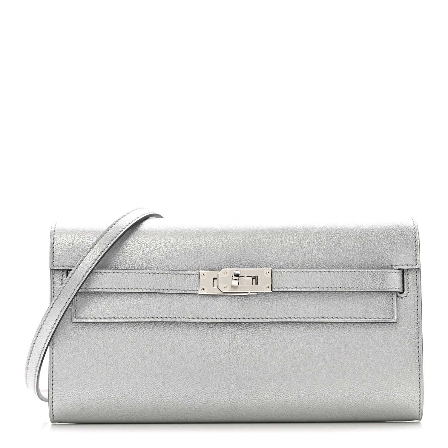 Hermes Metallic Chevre Chamkilight Kelly Wallet To Go Argent 1 of 11