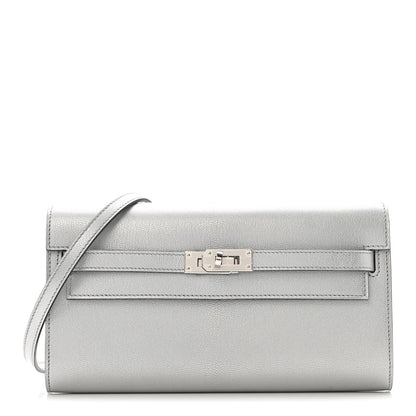 Hermes Metallic Chevre Chamkilight Kelly Wallet To Go Argent 1 of 11