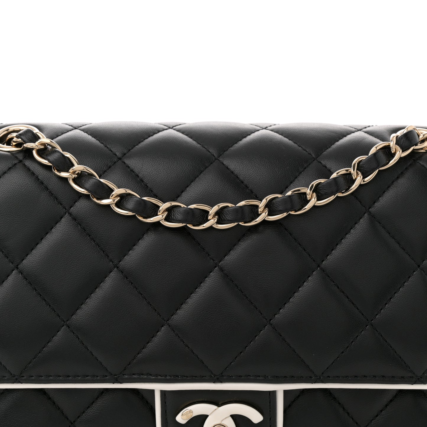 Lambskin Quilted Resin CC Flap Bag Black White