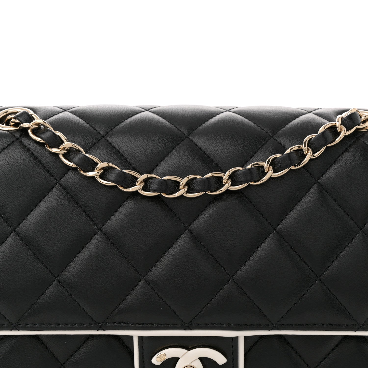 Chanel Lambskin Quilted Resin CC Flap Bag Black White 8 of 10