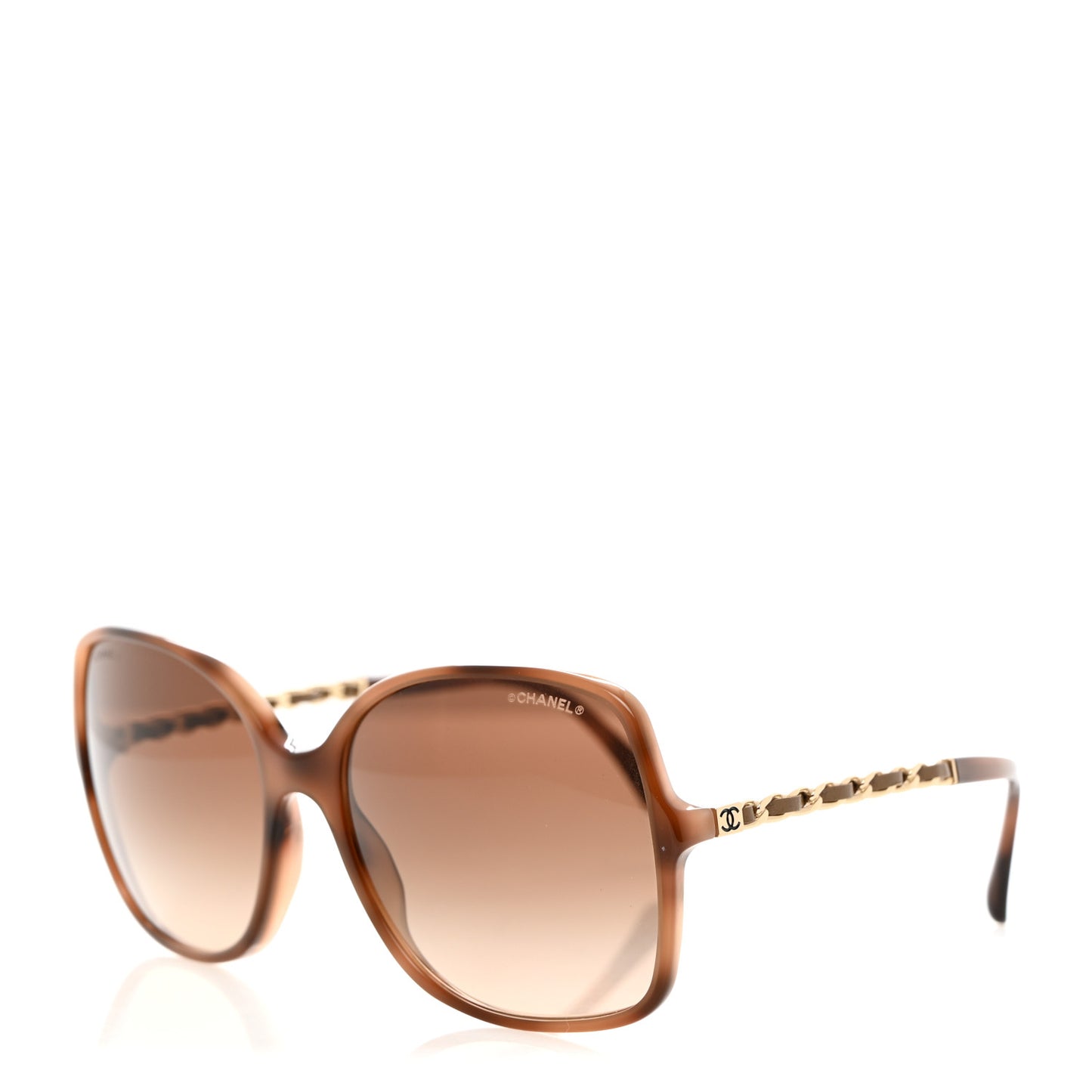 Acetate Metal Lambskin Chain Square Sunglasses 5210-Q Brown