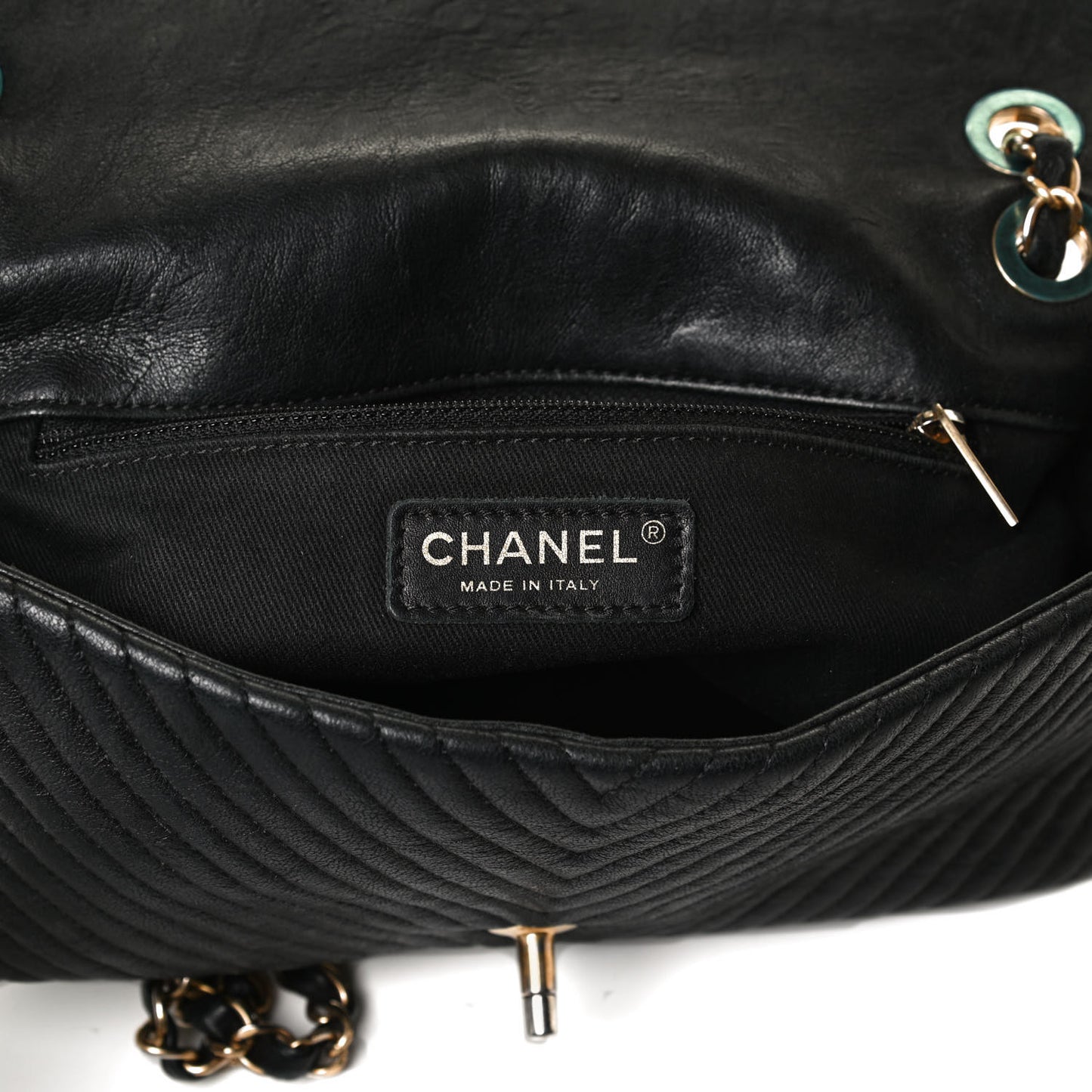 Calfskin Surpique Chevron Small Flap Black