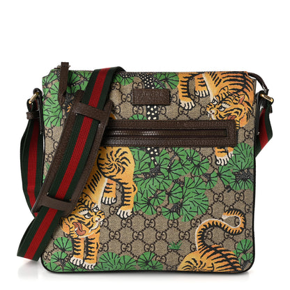 Gucci GG Supreme Monogram Bengal Web Medium Flat Messenger Beige Yard 1 of 19