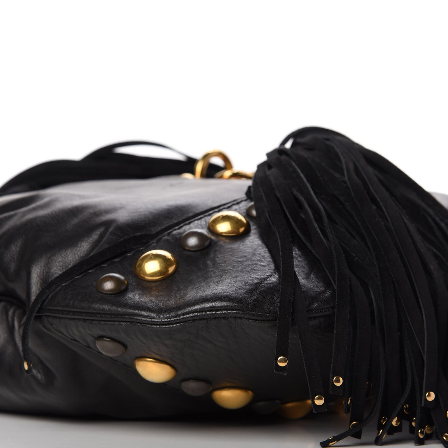 Calfskin Suede Fringe Babouska Hobo Black