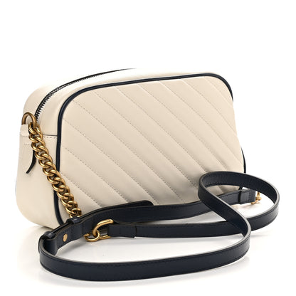 Gucci Vintage Effect Calfskin Matelasse Diagonal Small Torchon GG Marmont Chain Shoulder Bag Mystic White Blue Agata 3 of 9