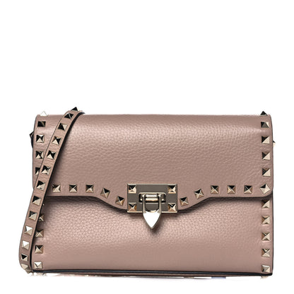 Valentino Garavani Pebbled Calfskin Medium Rockstud Flip Lock Crossbody Bag Poudre 1 of 9