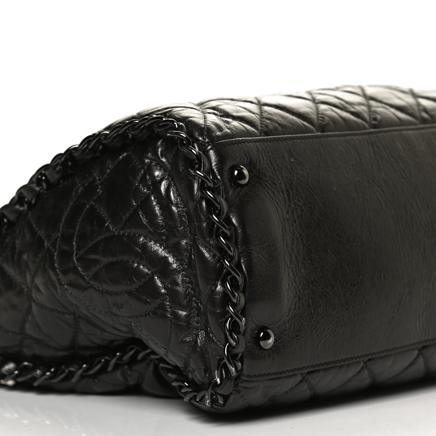 Metallic Calfskin Quilted Large Chain Me Hobo Dark Grey