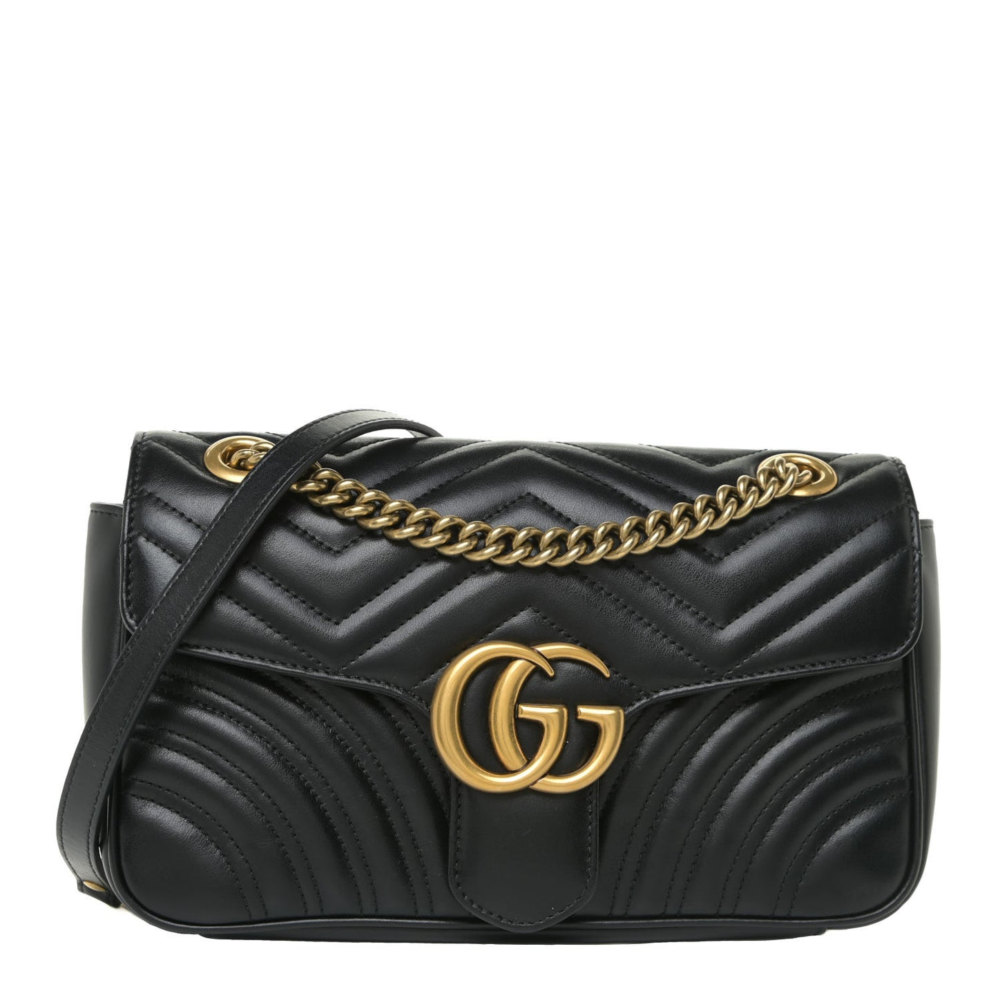 Calfskin Matelasse Small GG Marmont Shoulder Bag Black
