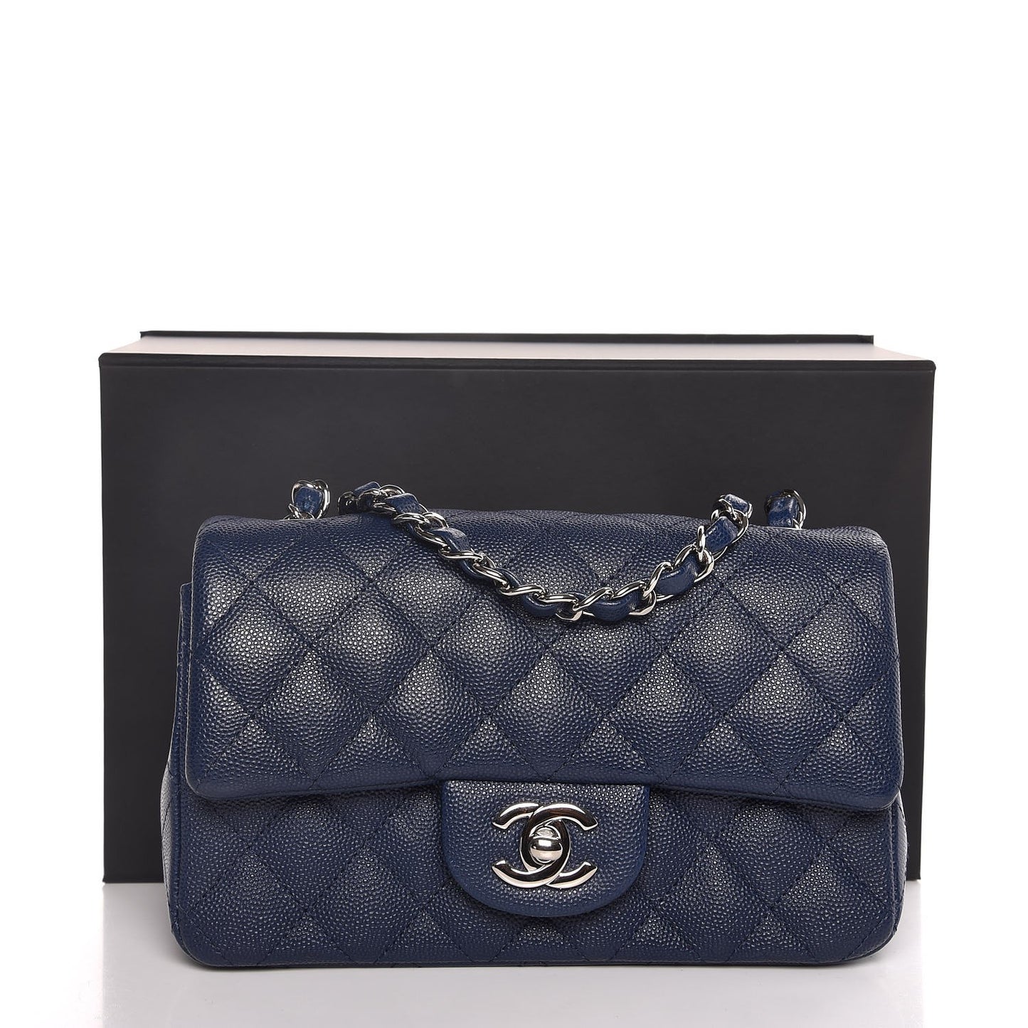 Caviar Quilted Mini Rectangular Flap Navy